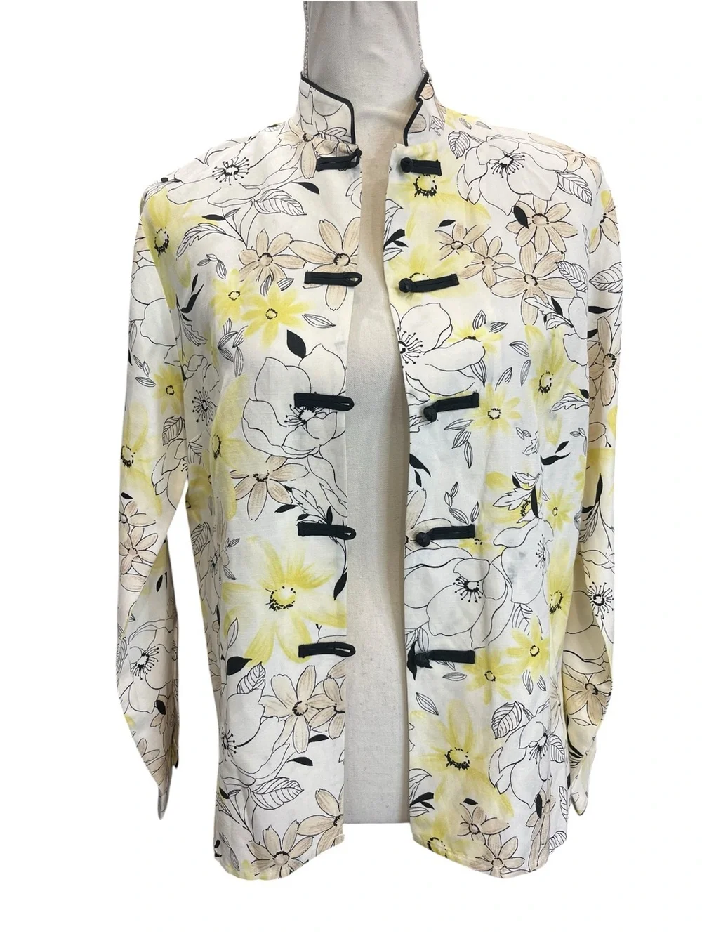 Pendleton Petite 8P Silk Linen Floral Mandarin Collar Frog Closure Jacket - Picture 3 of 16